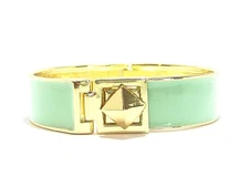 Mint Green Enamel Hinged Bangle Bracelet with Gold Lock Closure + FREE GIFT