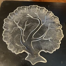 Vintage Hazel Atlas Orchard Crystal Tree of Life Frosted Glass Snack Plate