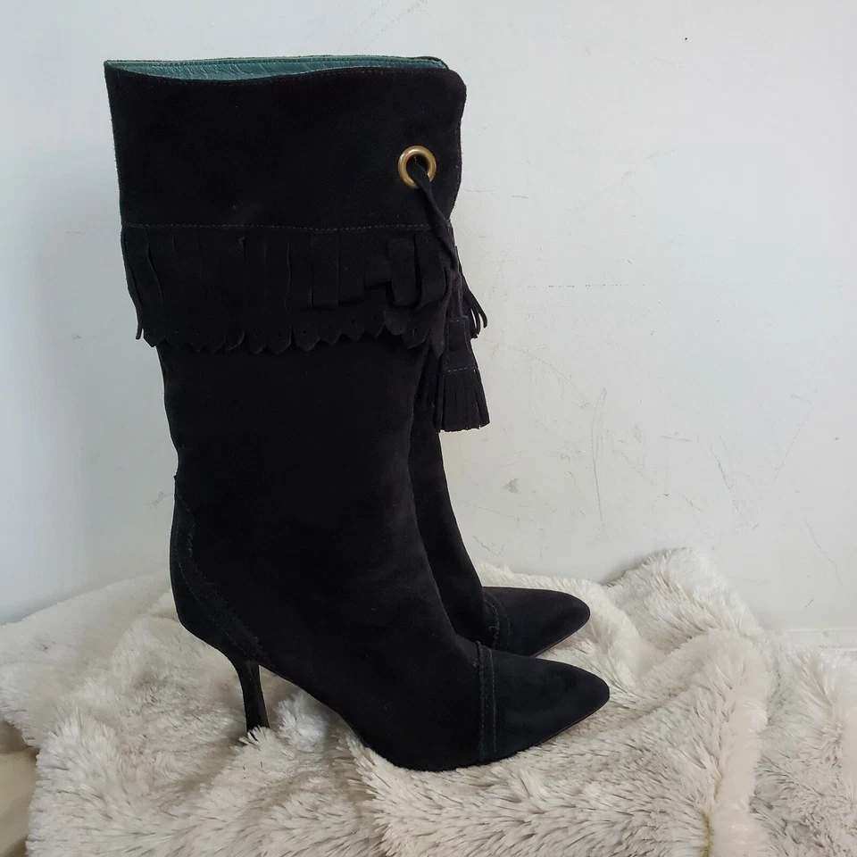 Nicole Miller Botas Negras Gamuza Flecos Borla 6.5 Foto 2 de 4