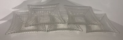 Art Deco Style Square Clear Glass Dish Tray Candy Trinket Bowls Ashtray Lot Of 5