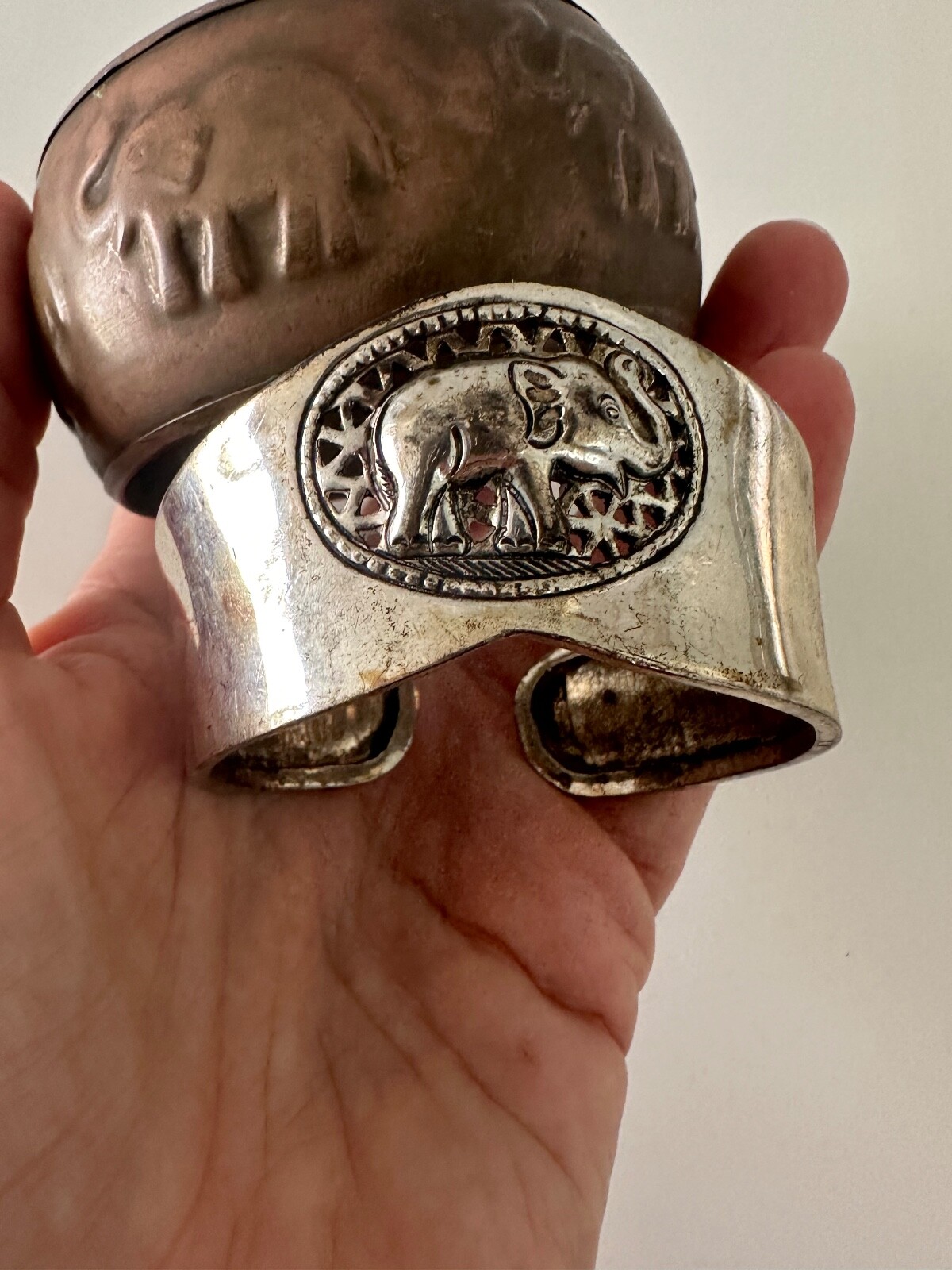 Elephant Bangle Cuff Wide Statement  Bracelet Sil… - image 4
