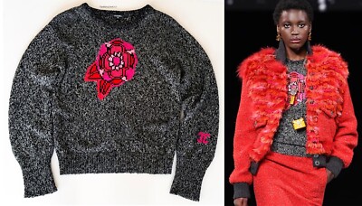 CHANEL 22K BLACK WHITE PINK RED CASHMERE KNIT CC RUNWAY SWEATER