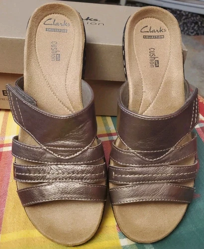 CLARKS COLLECTION Sandalo slip on in pelle metallizzata taglia 8M comodo 16724