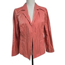 Chicos Shine Blazer Cheryl Solid Dahlia Pink Metallic Open Front Jacket Size 1