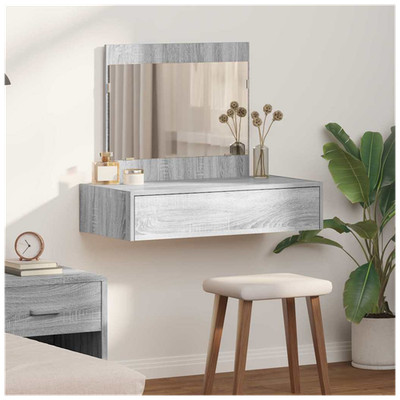 Schminktisch grau Sonoma 83x40x70cm Technikholz Waschtisch mit Schublade Spiegel