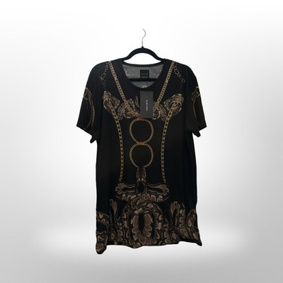 Zara Men s XL Snake Print Graphic Tee NWT Black Gold Streetwear