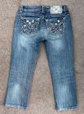 Miss Me Mid-Rise Crop Denim Jeans, Rhinestone Pockets, ME8377C, Size 26