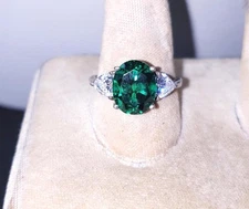 925 Sterling Silver Diamonique CZ Oval-Cut Green Ring (Size 8.0)!