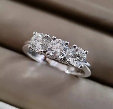 3CT Round-Cut Moissanite Solitaire 3Stone Engagement Ring 14K White Gold Plated