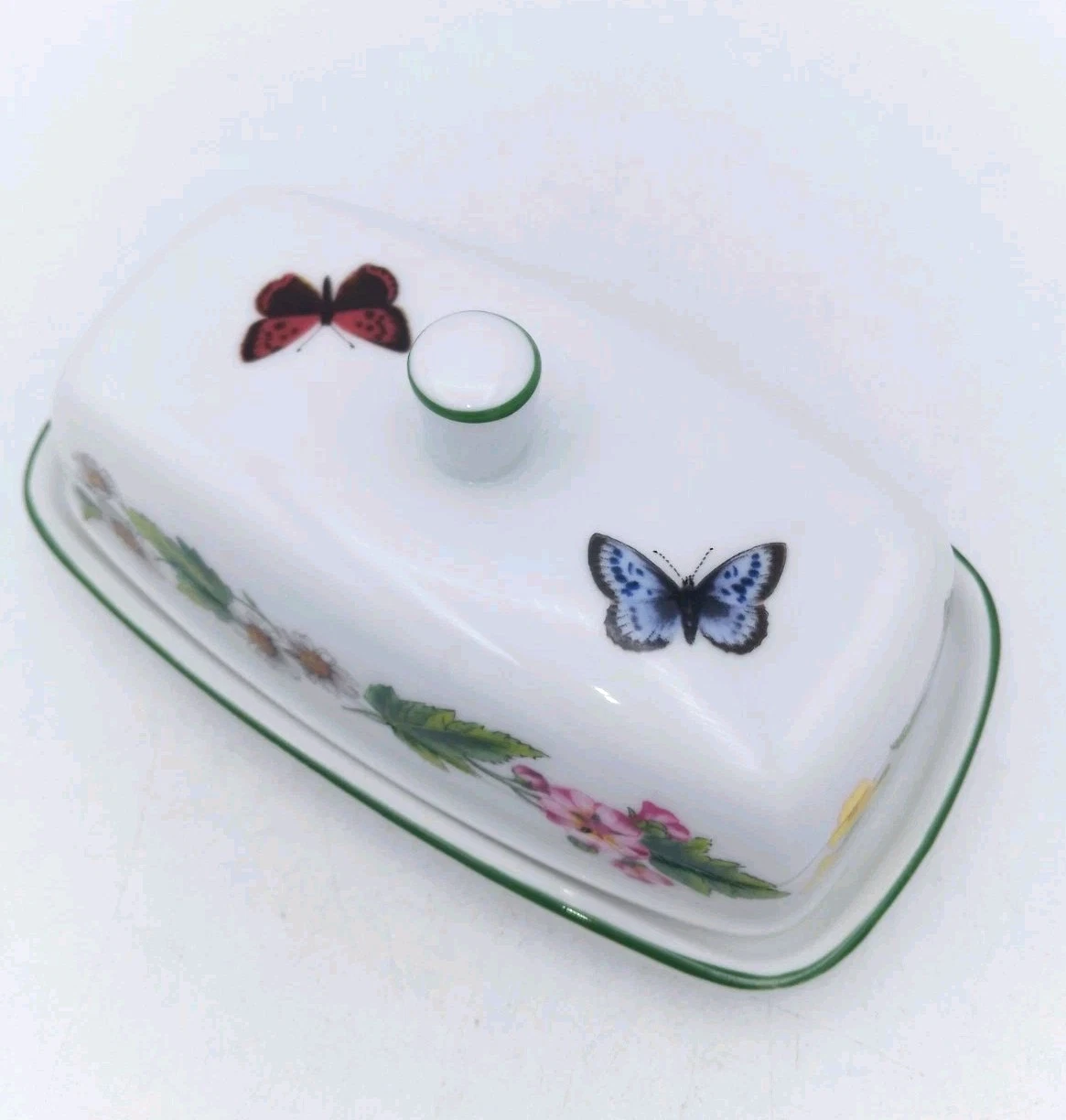 Royal Worcester Herbs Butter Dish With Lid Floral Butterflies 6” VGC Rare