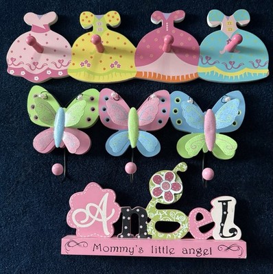 JOYSON Girls Whimsical Butterfly Dress Wood Coat Hook Rail Wall Hanging Sign