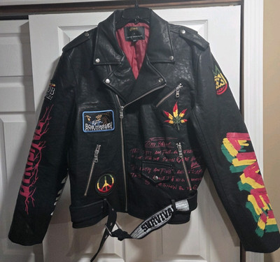 New Cult of Individuality x Bob Marley Mens Leather Moto Jacket