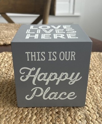 Grey & Ivory Wooden 5  Square Paper Weight/Home Decor/Sign/Block