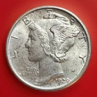 1929-p Mercury Dime.  30% Fully Separated Horizont. Bands.  AU-UNC 174