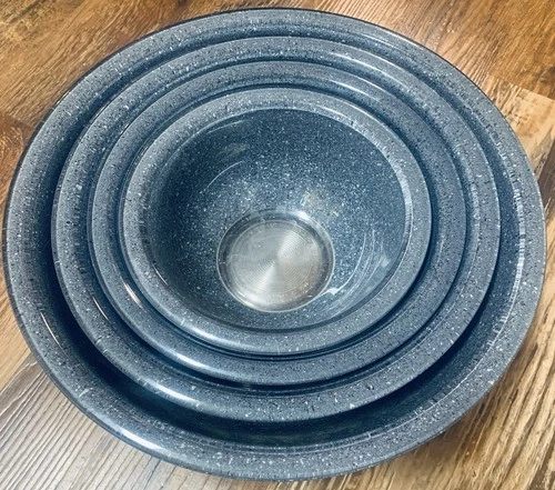 Vintage 1980s Pyrex Nesting Mixing Bowls Set Speckled Granite Grey Corning Glass