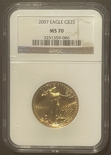 2007 $25 GOLD Eagle Half Ounce 1/2 oz. NGC MS70 Bullion : 10217