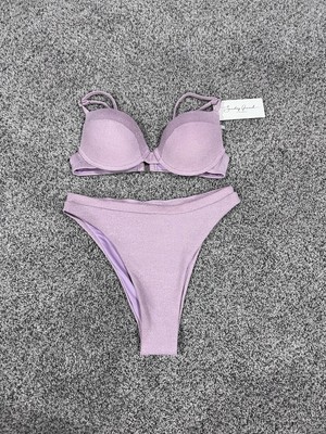 NWT! Sunday Brunch 2 Piece Bikini Shimmer Padded Underwired Pink Swimsuit XS