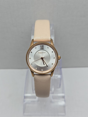 Womens TCM Twmpo d\'Ore Diamond Dial Quartz Watch Pink Leather Strap New Battery TCM Diamonds Luxury Nice Collectible Quartz Battery Ladies  main image 4