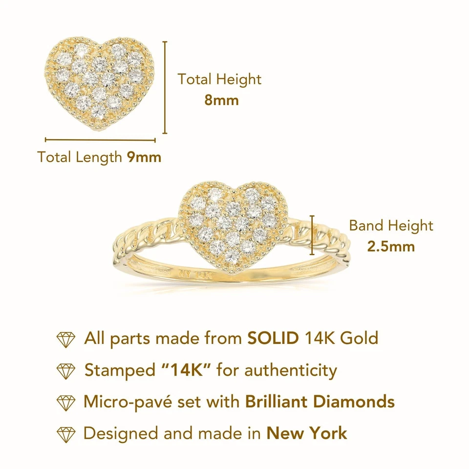 Alianza de compromiso con corazón de diamantes de 0,17 quilates de oro macizo real de 14 quilates cultivada en laboratorio Foto 3 de 4