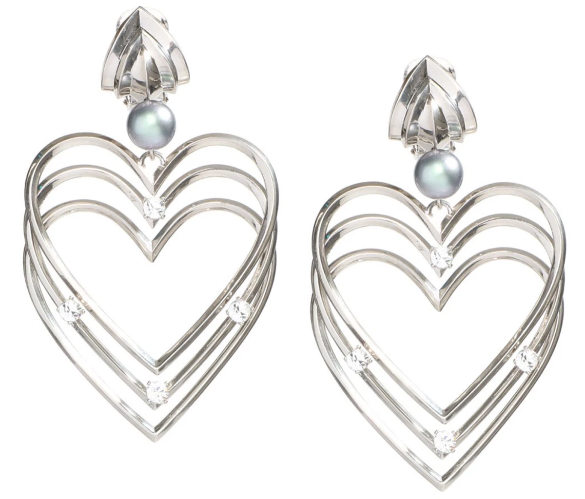 Silver 3D Heart Statement Earrings