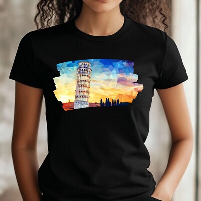 Frauen T-Shirt Pisa Turm Polygonal Motiv Baumwolle Größe S bis 3XL