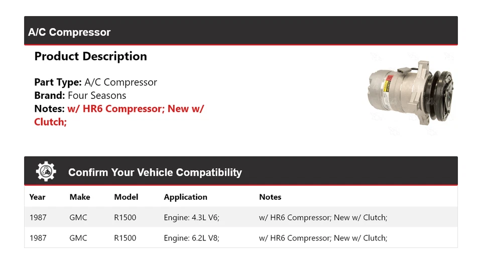 Compresor de aire acondicionado GMC R1500 1987 4 estaciones Foto 2 de 4