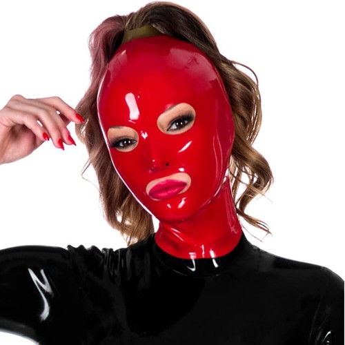 Womens Latex Rubber Hood Mask with Hair Hole Back Zipper Cosplay Party Fetish - Picture 7 of 8