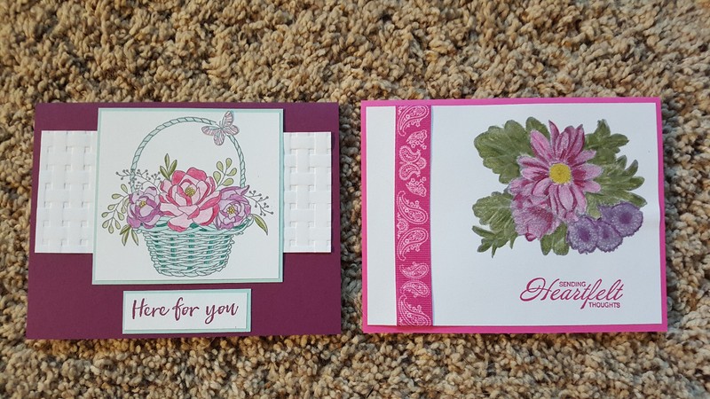 2 Stampin' Up! All Occasion Cards, Heartfelt Blooms, Flowers, Basket Weave