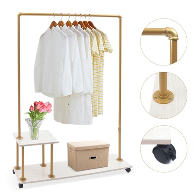 Commercial Garment Rack Rolling Collapsible Clothing Display Shelf Free Standing