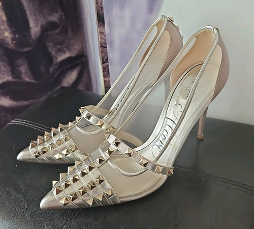Valentino Rockstud Alcove Gold Mesh & Leather Pumps Pointed Toe Size 39.5 TP01 - Picture 10 of 11