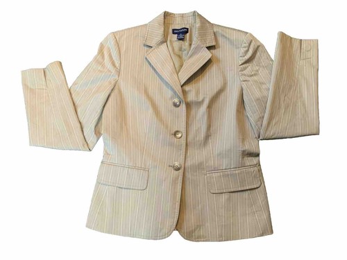 ANN TAYLOR Stripe Linen Blazer Wheat/Beige Sz 6 - Picture 4 of 12