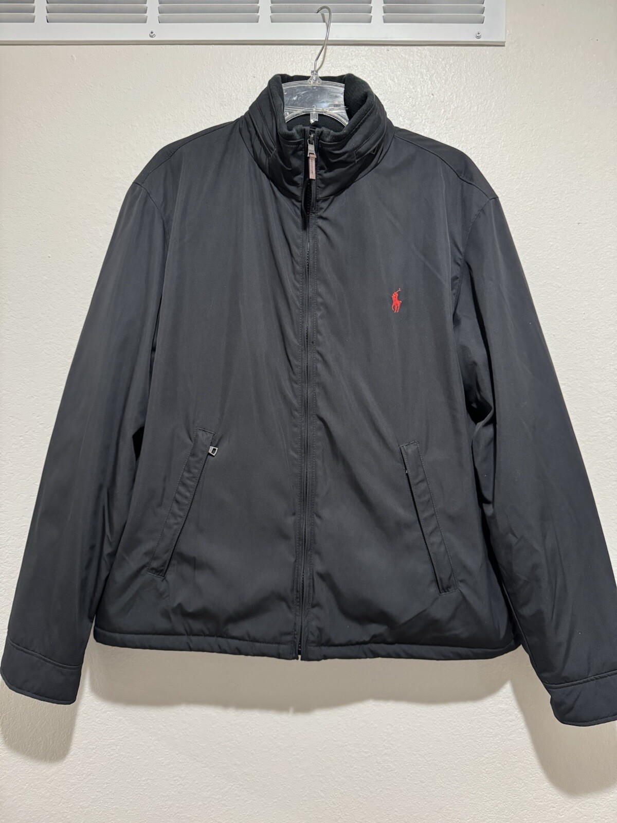 Polo Ralph Lauren Giacca Cappotto Manica Lunga Nero Rosso Pony Full Zip Uomo Large