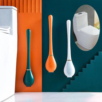 Silicone Bathroom Toilet Brush Deep Cleaner Flexible Bristles Wall Mounted