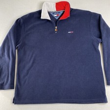 Tommy Hilfiger 1/4 Zip Pullover Sweatshirt Mens XL Ribbed Fleece Navy 90s VTG