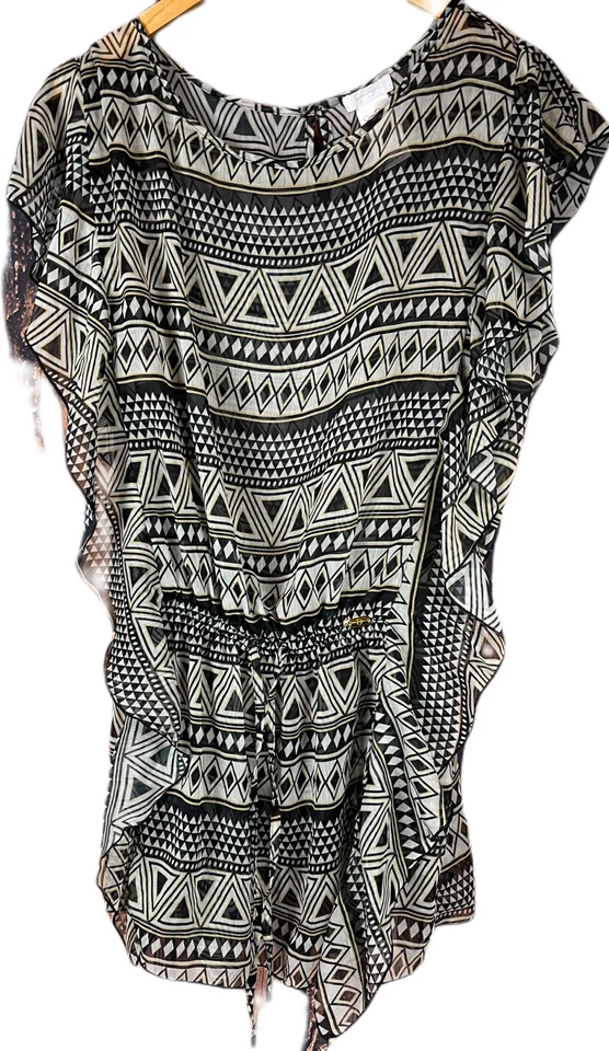 CAMISA BLUSA JESSICA SIMPSON MUJER BLANCA Y NEGRA MANGA GORRA CINTURA CEÑIDA TALLA XL Foto 2 de 4