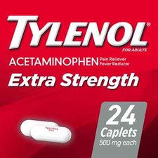 Tylenol Extra Strength Acetaminophen 500mg Caplets 24 Count No Box Exp 7/27 NEW