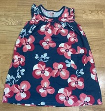 Girl's Tea Collection Dark Teal Dress w/Bright Pink Flowers Size 7 EUC
