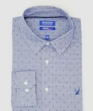 99 Nautica Men Classic-Fit White Blue Button Logo Dress Shirt Size L REPAIRED