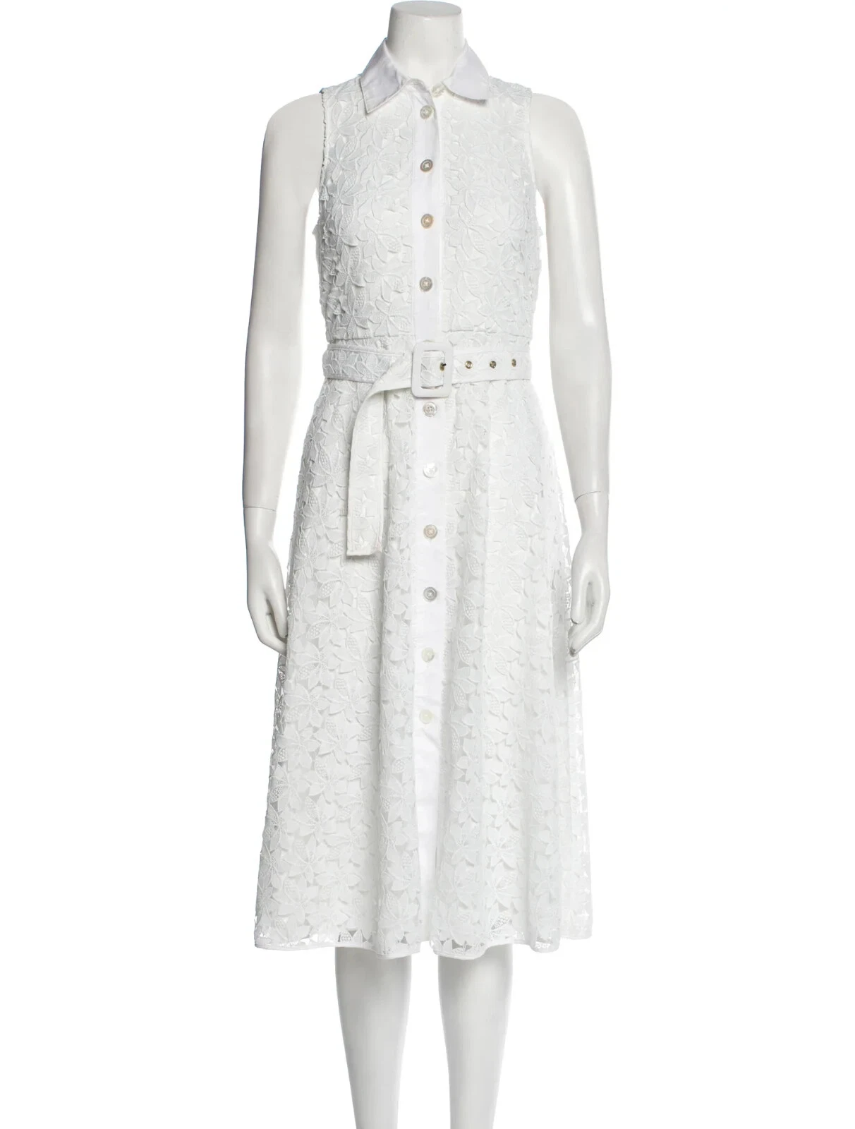 Abito camicia nuovo con etichette Kate Spade New York pizzo foglia in fresco bianco bottoni davanti 14