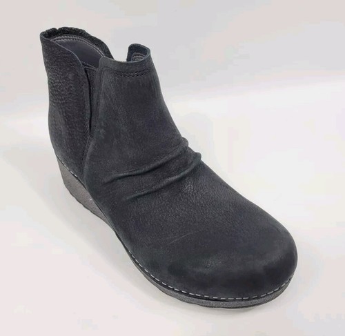Dansko Womens Caley Bootie Black Leather Milled Nubuck Zipper Wedge Size 8.5 New - Picture 7 of 13