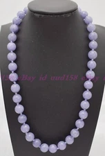 Pretty！Natural 6/8/10/12mm Purple Lavender Chalcedony Round Gems Beads Necklace