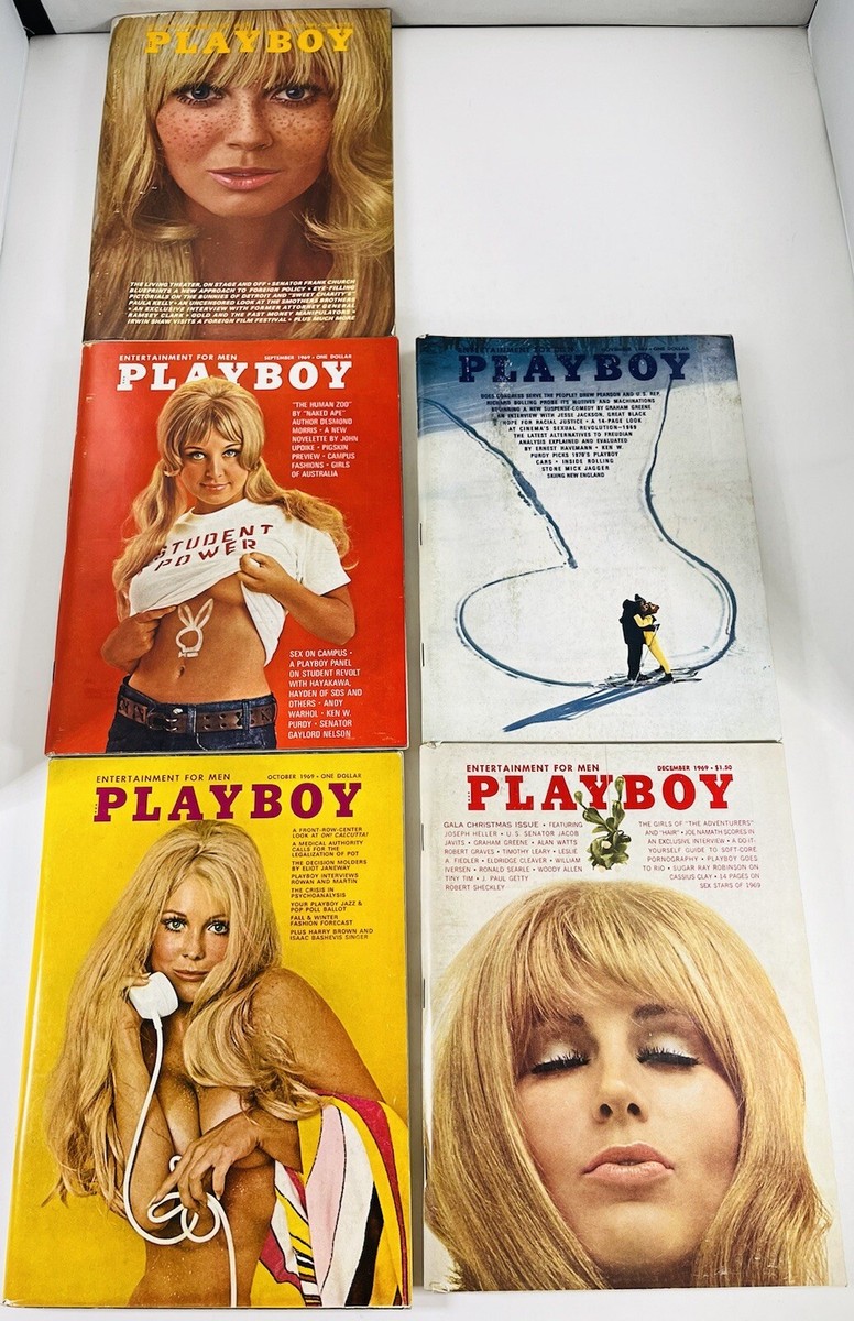 LOT OF 11 VINTAGE PLAYBOY MAGAZINES W CFOLDS 1969 FEB-DEC