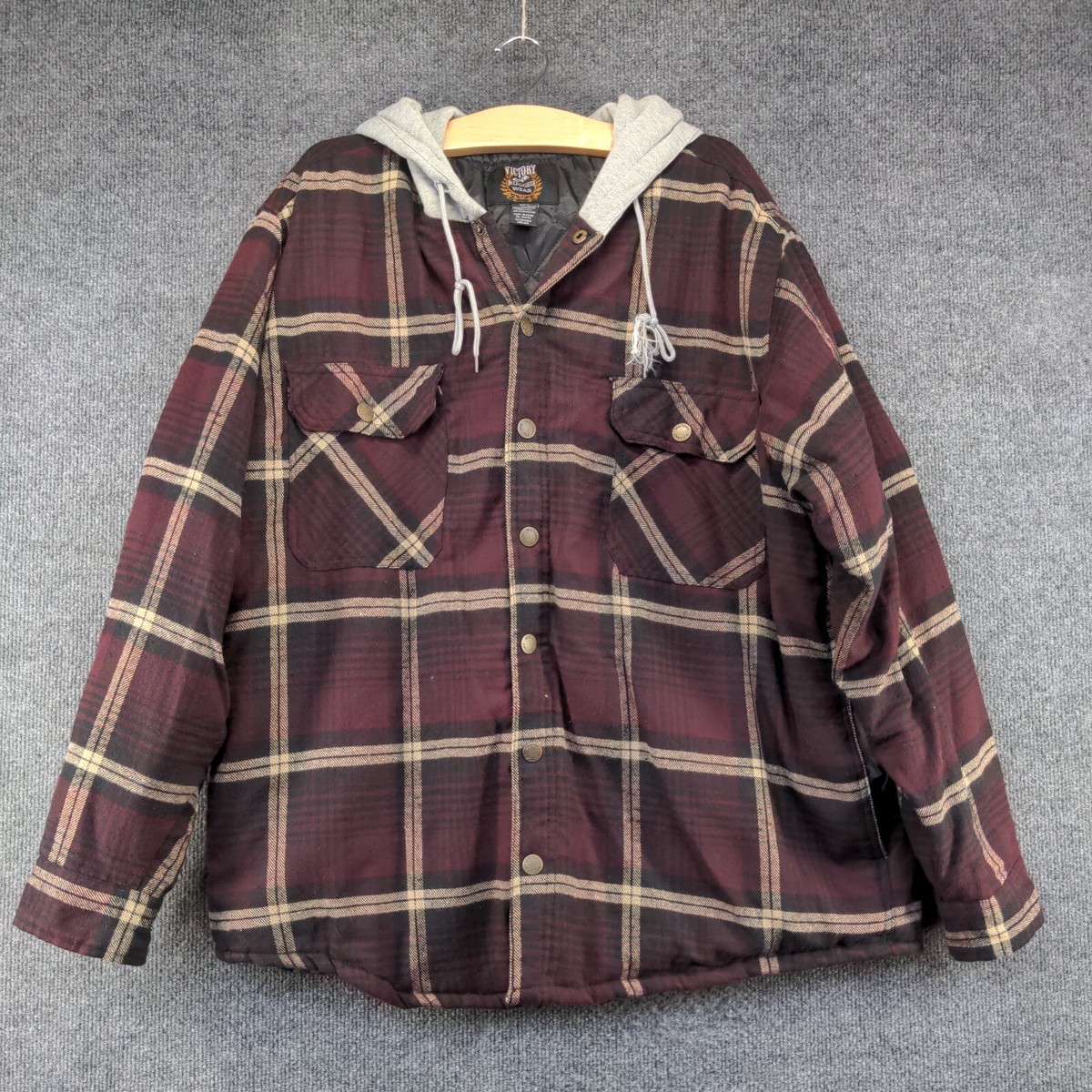 Victory Rugged Wear Men's Quilted Lined Hooded Shirt Jacket Victory Rugged Wear Men's Quilted Lined Hooded Shirt Jacket