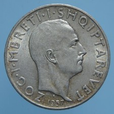 ALBANIA ZOG I 2 FRANGA ARI 1937 SILVER COIN MONETA ARGENTO RARA INDIPENDENZA