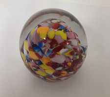 Vintage Art Glass Paperweight Multicolor Colorful Flakes Ball Orb Sphere