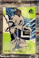 2020-21 UD SP GAME USED ANDREI VASILEVSKIY, #5, AUTO, JERSEY, GREEN SERIAL#03/15