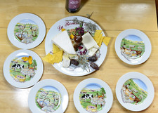 VINTAGE 70s Cheese Wine Platter x 6 plates French Limoges Vintage 30 cm /12