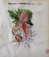 Sea Shell Sand Dollar HP Needlepoint Canvas NSP60 Almost Complete 11X10