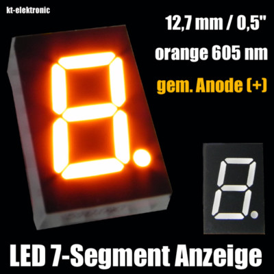 3 Stück LED 7-Segment Ziffernanzeige 12,7mm 0,5'' orange 605nm gem. Anode (+)