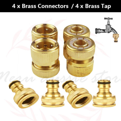 4 Set Brass Garden Lawn Water Hose Pipe fitting 1/2" 3/4" Connector Tap Adaptor  - Picture 1 of 12
